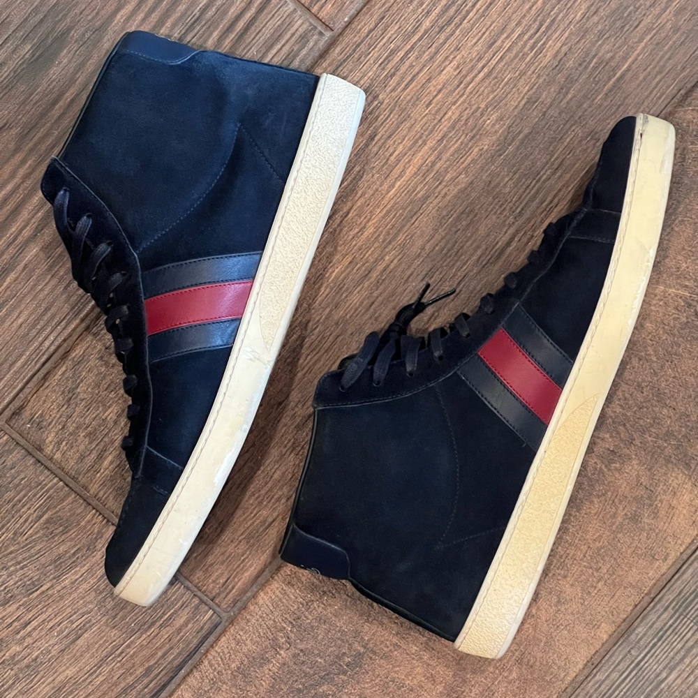Gucci Sylvie Web accent suede sneakers w/ extra laces & Gucci dust bags